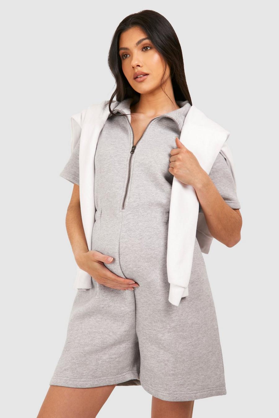 Grey marl Maternity Quarter Zip Fleece Lounge Romper