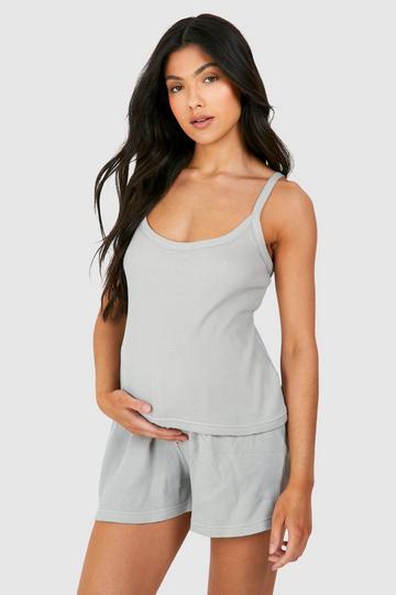 Maternity Waffle Cami Top And Short Lounge Set grey