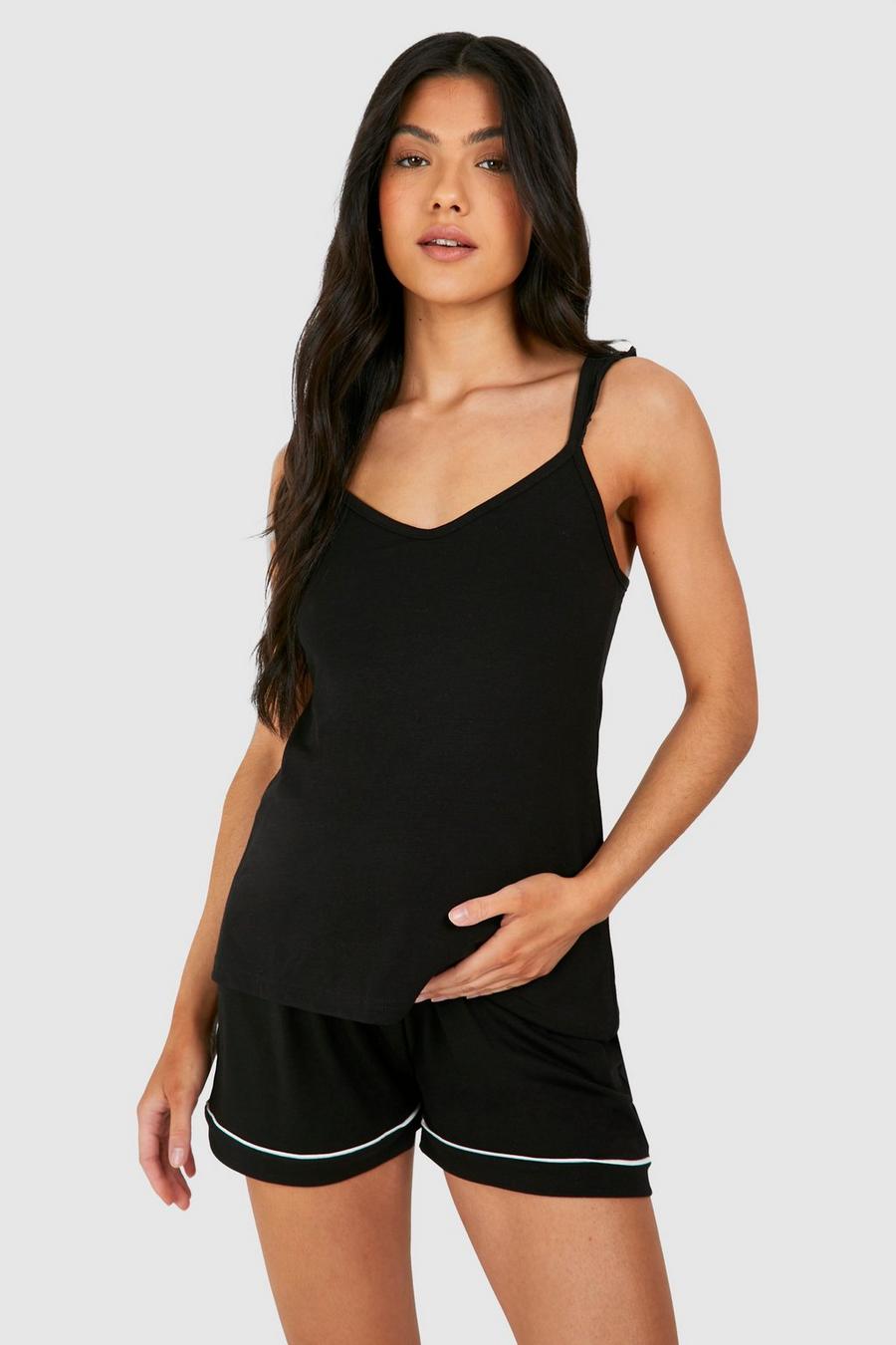 Black Maternity Frill Sleeve Piped Short Pyjama Set