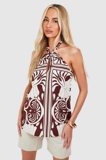 Tall Printed Twist Detail Cami dark brown