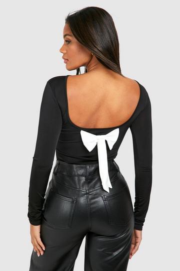 Slinky Low Back Contrast Bow Top black