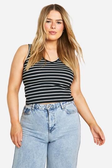 Plus V Neck Stripe Tank Top black