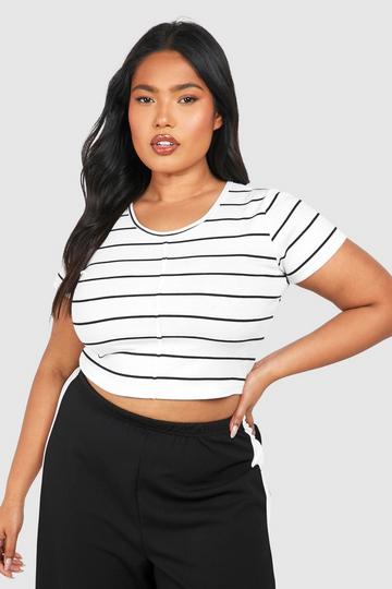 White Plus Scoop Neck Stripe Rib Top