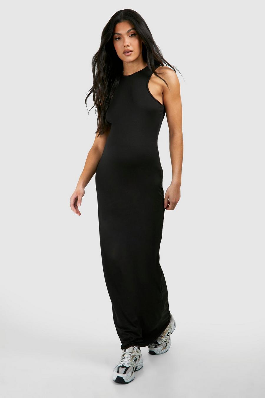 Black Maternity Racer Neck Supersoft Bodycon Maxi Dress image number 1