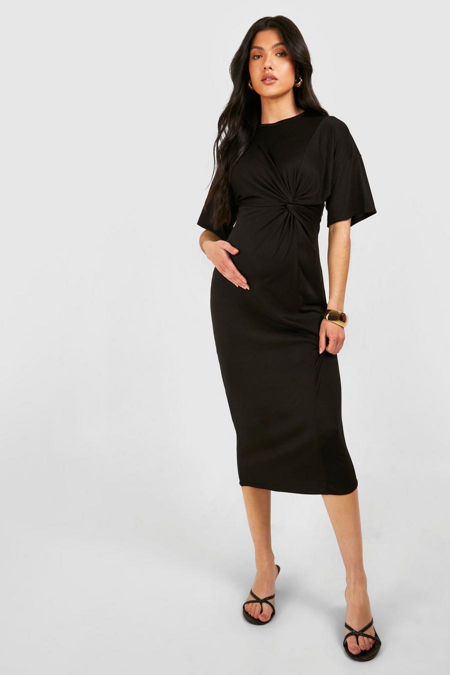 Black Maternity Knot Supersoft Midaxi Dress image number 1