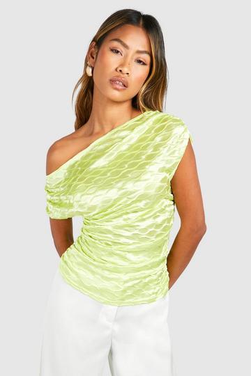 Textured Satin Asymmetric Ruched Top lime