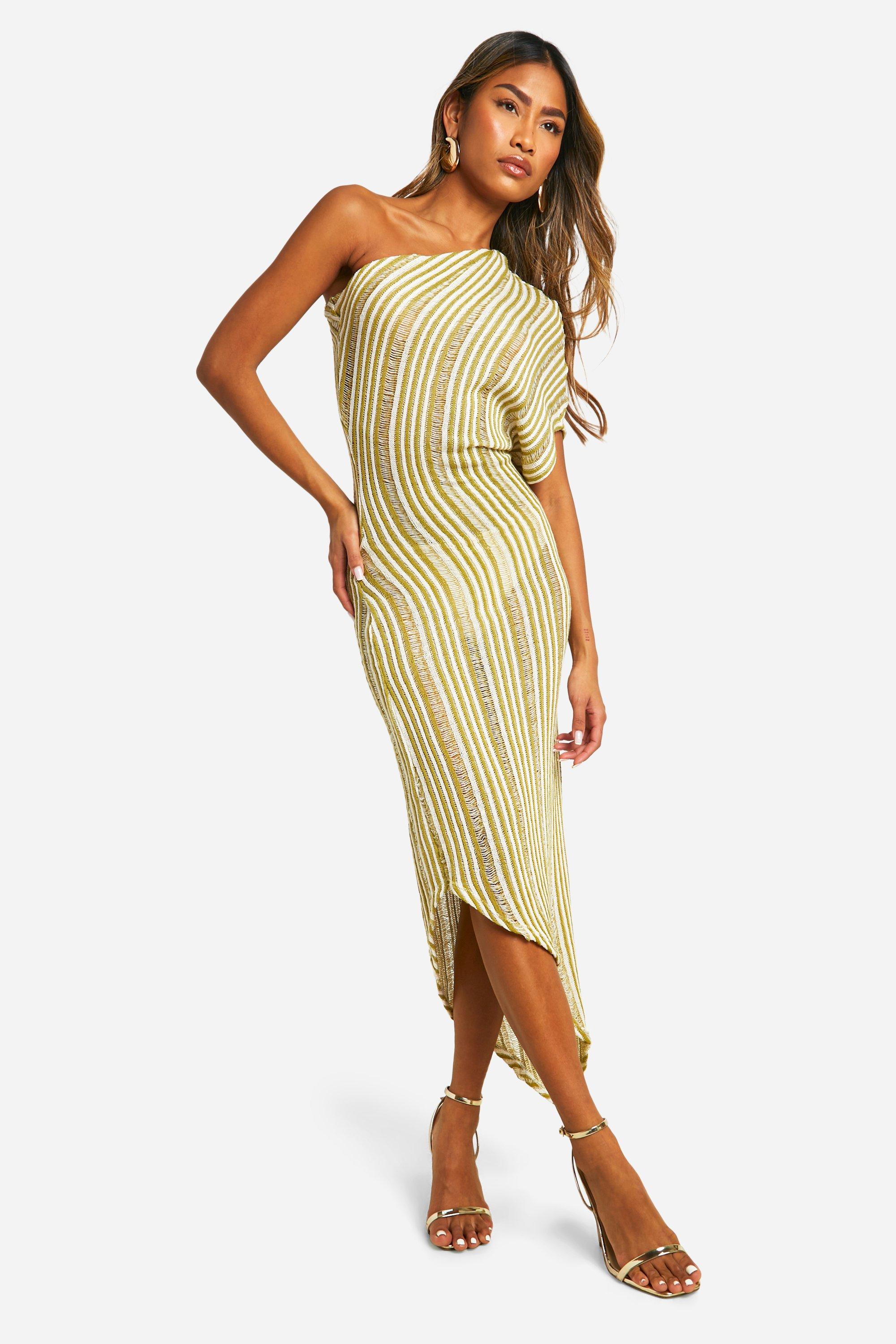 One shoulder striped dress hotsell