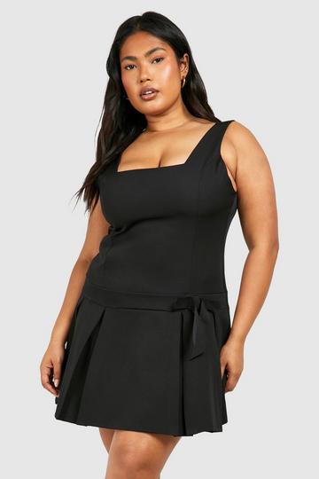 Black Plus Woven Bow Detail Strappy Skater Dress