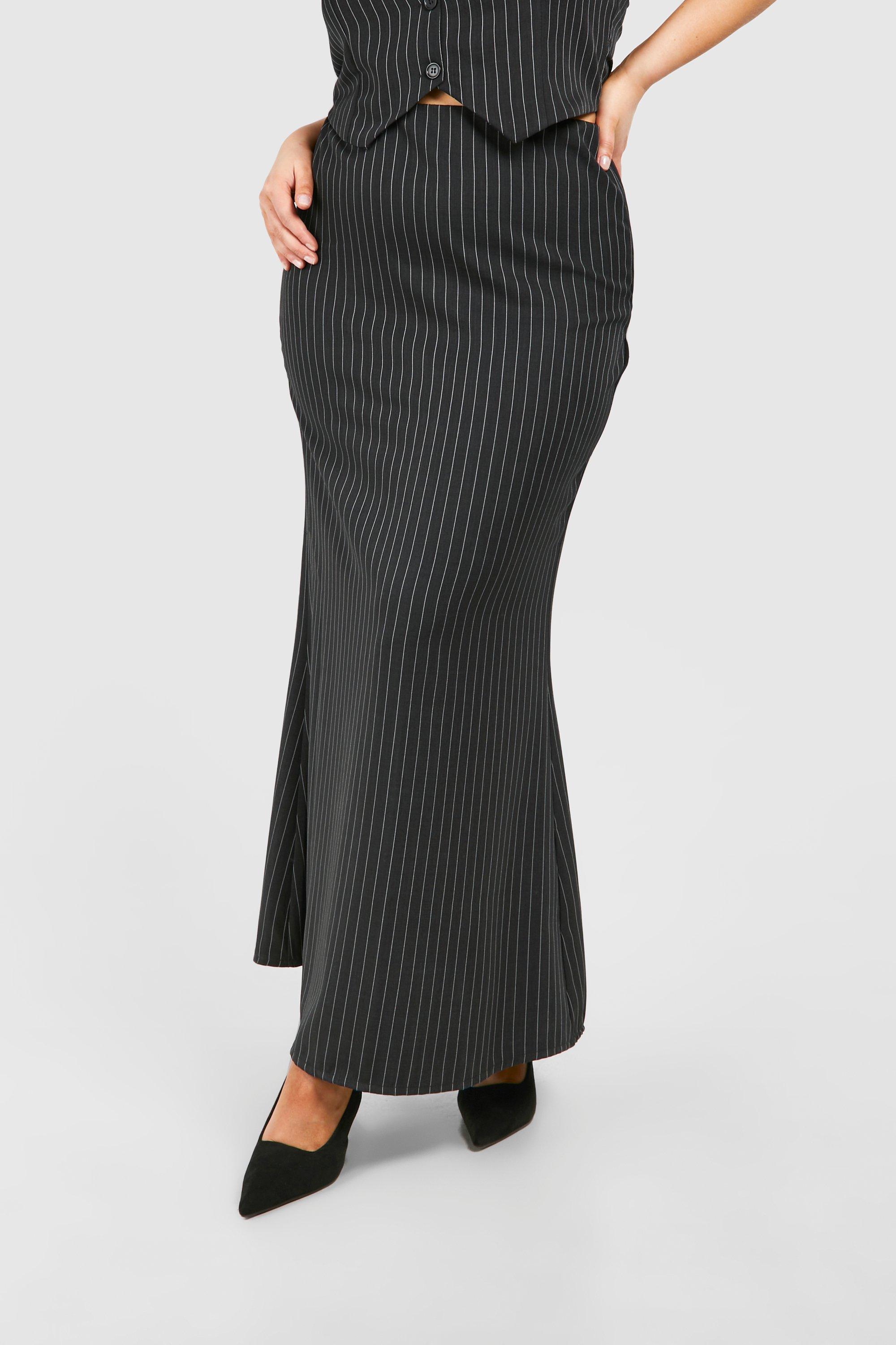 Plus Woven Pinstripe Tailored Maxi Skirt | boohoo USA