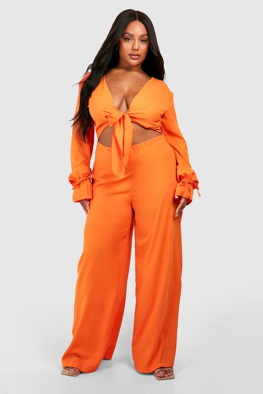 Orange Plus Långärmad jumpsuit med knut image number 1