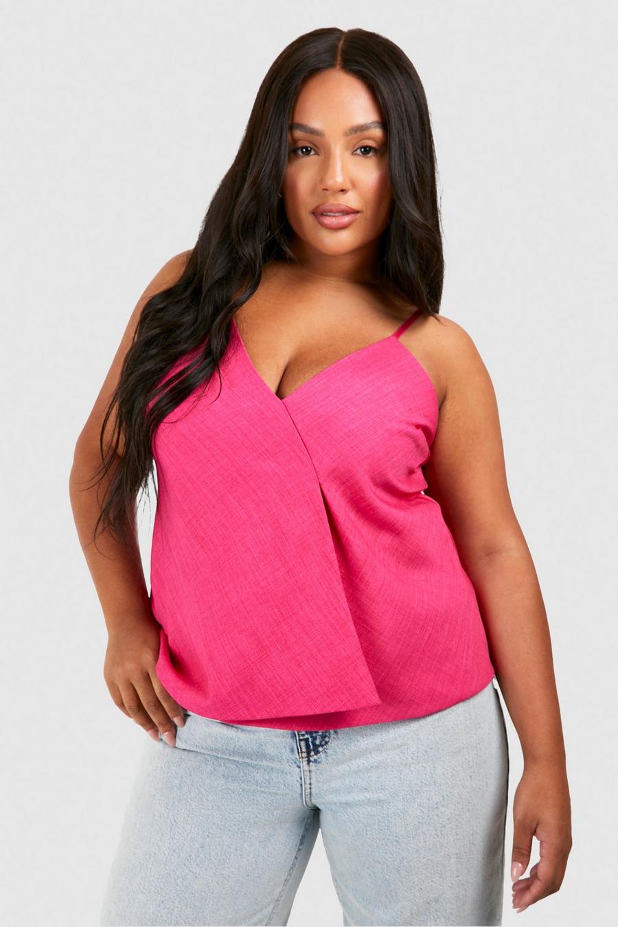 Top smanicato lungo Plus Size effetto lino, Hot pink image number 1