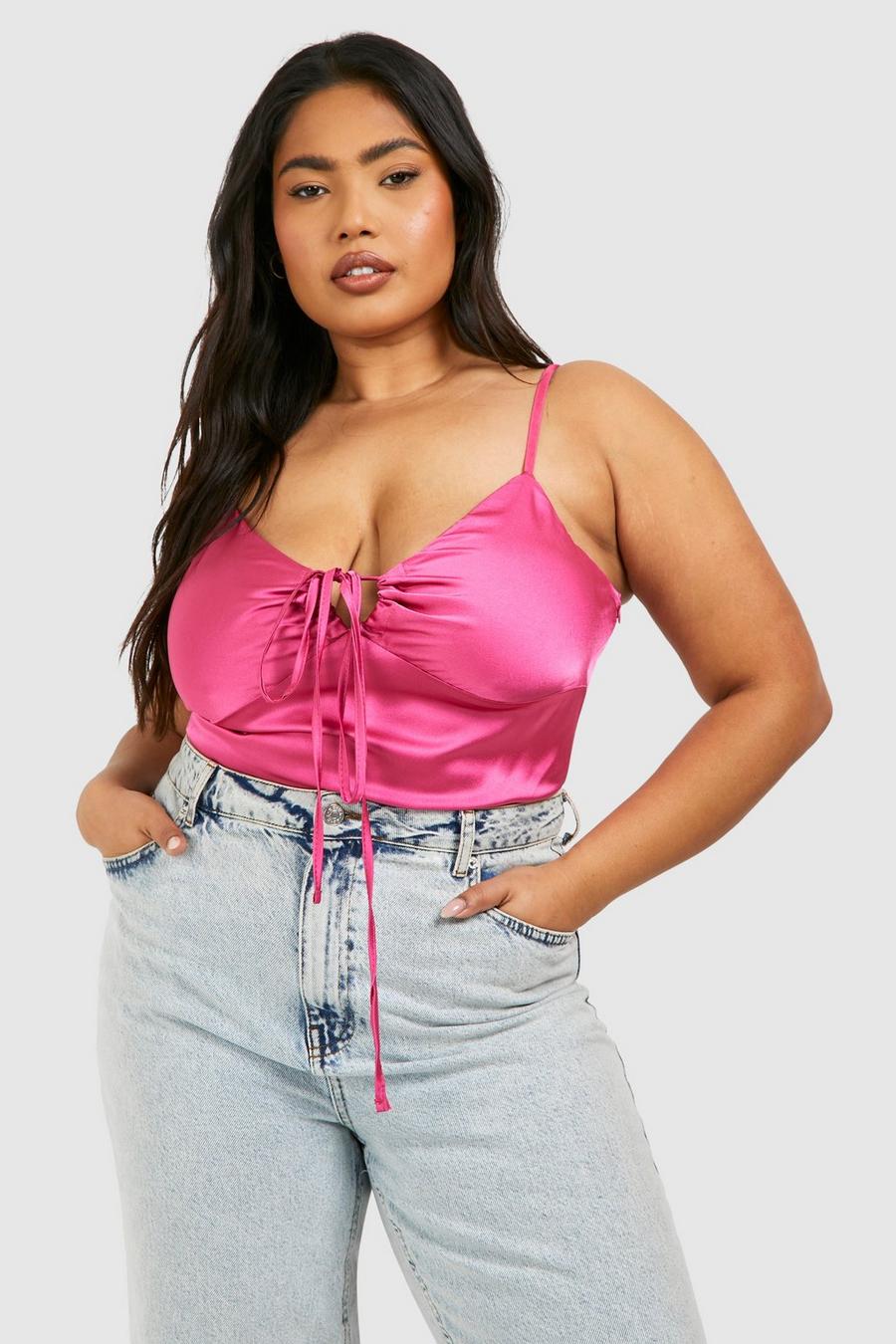 Hot pink Plus Tie Front Detail Cami Top 