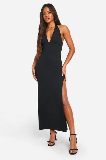 Crêpe Maxi Jurk Met Laag Decolleté En Split black