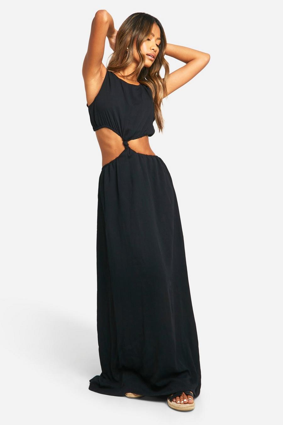 Black Cheesecloth Knot Front Maxi Dress 