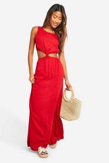 Cheesecloth Knot Front Maxi Dress red