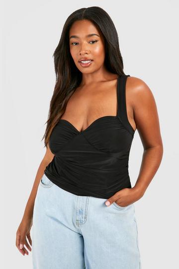 Black Plus Slinky Ruched Top