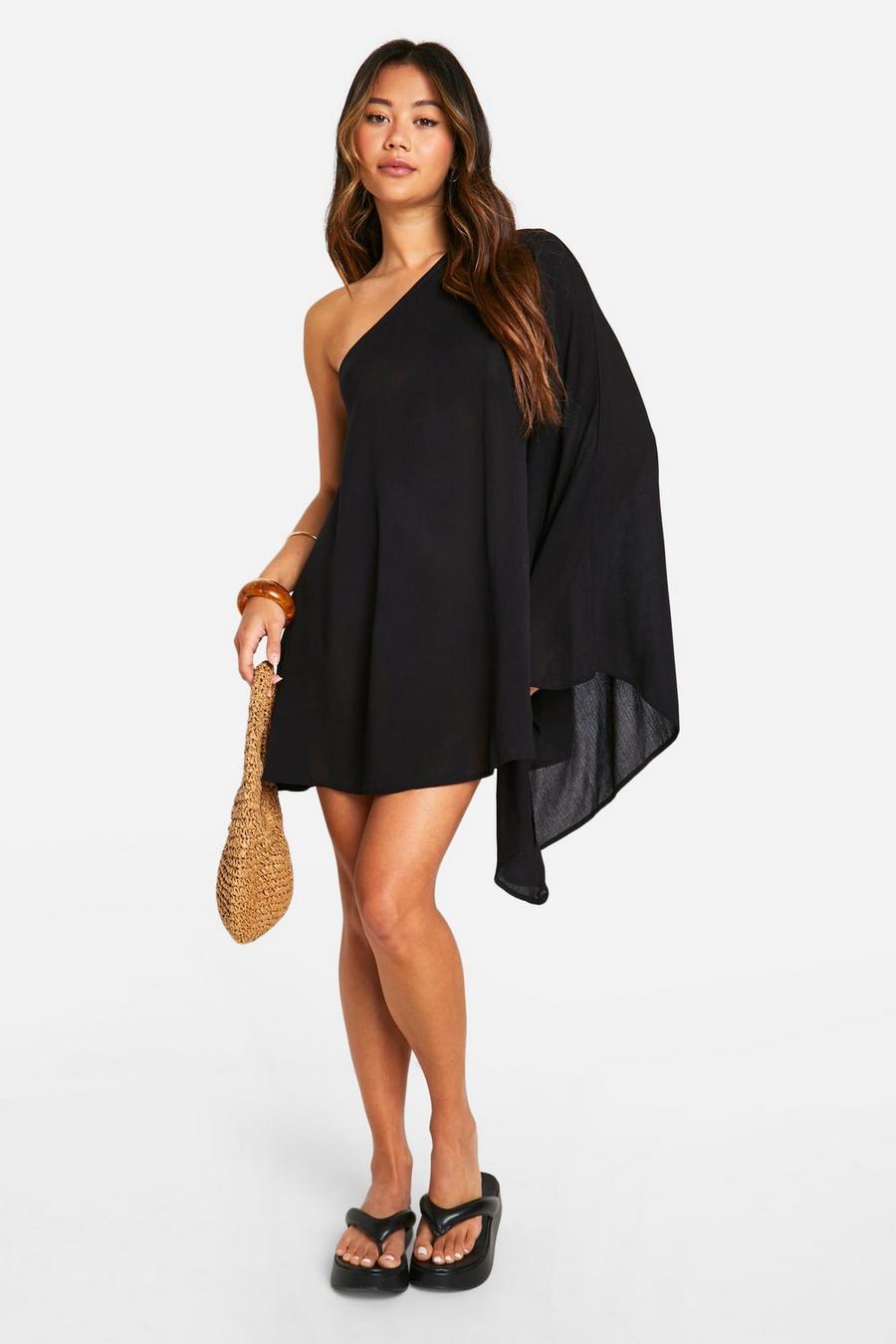 Black Flare Sleeve Cheesecloth Mini Dress image number 1