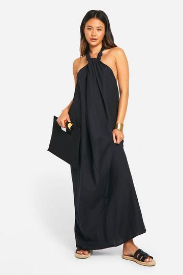 Black Linen Look Maxi Dress