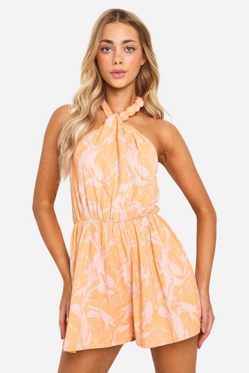 Printed Linen Look Playsuit rust