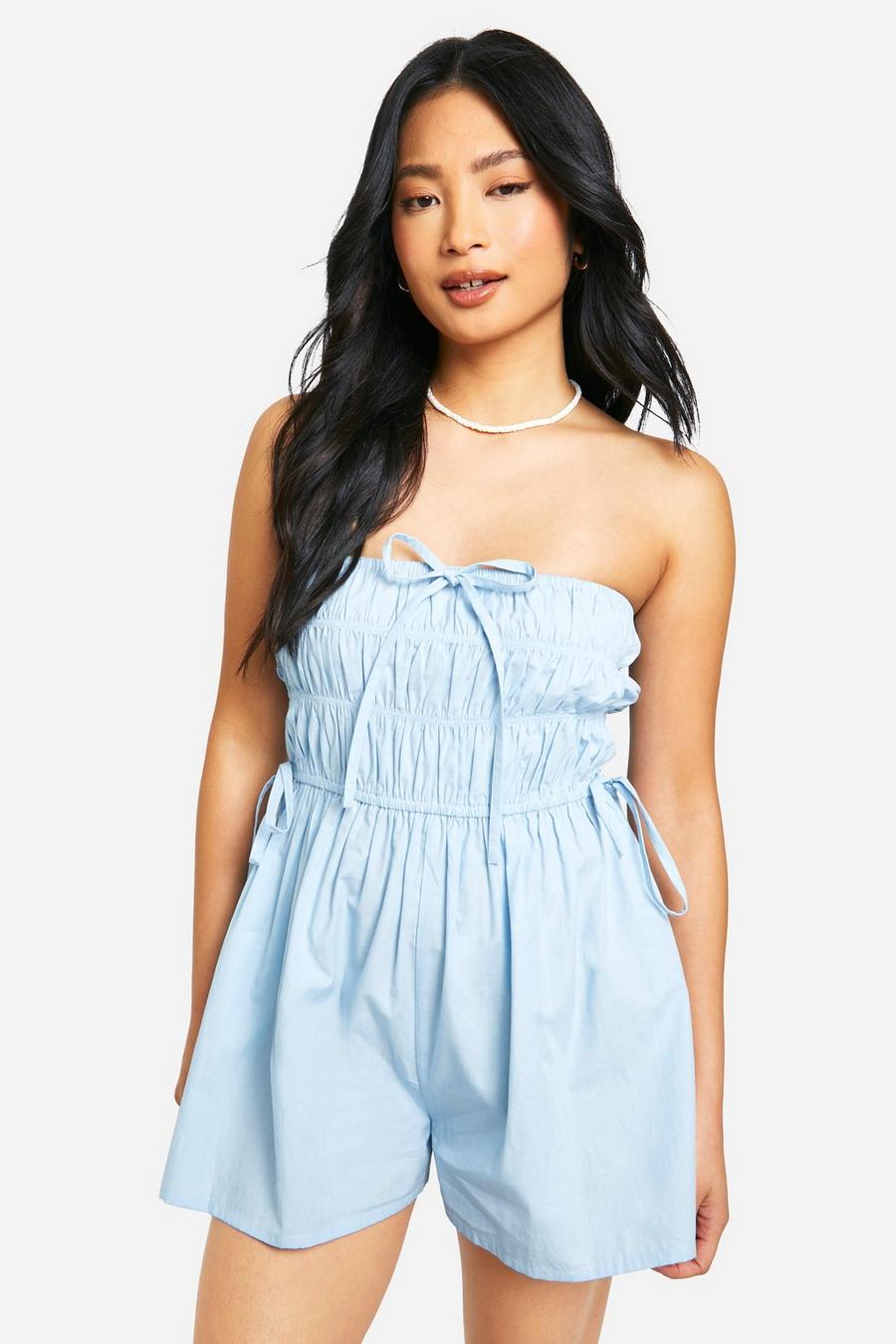 Baby blue Petite Ruched Flippy Playsuit