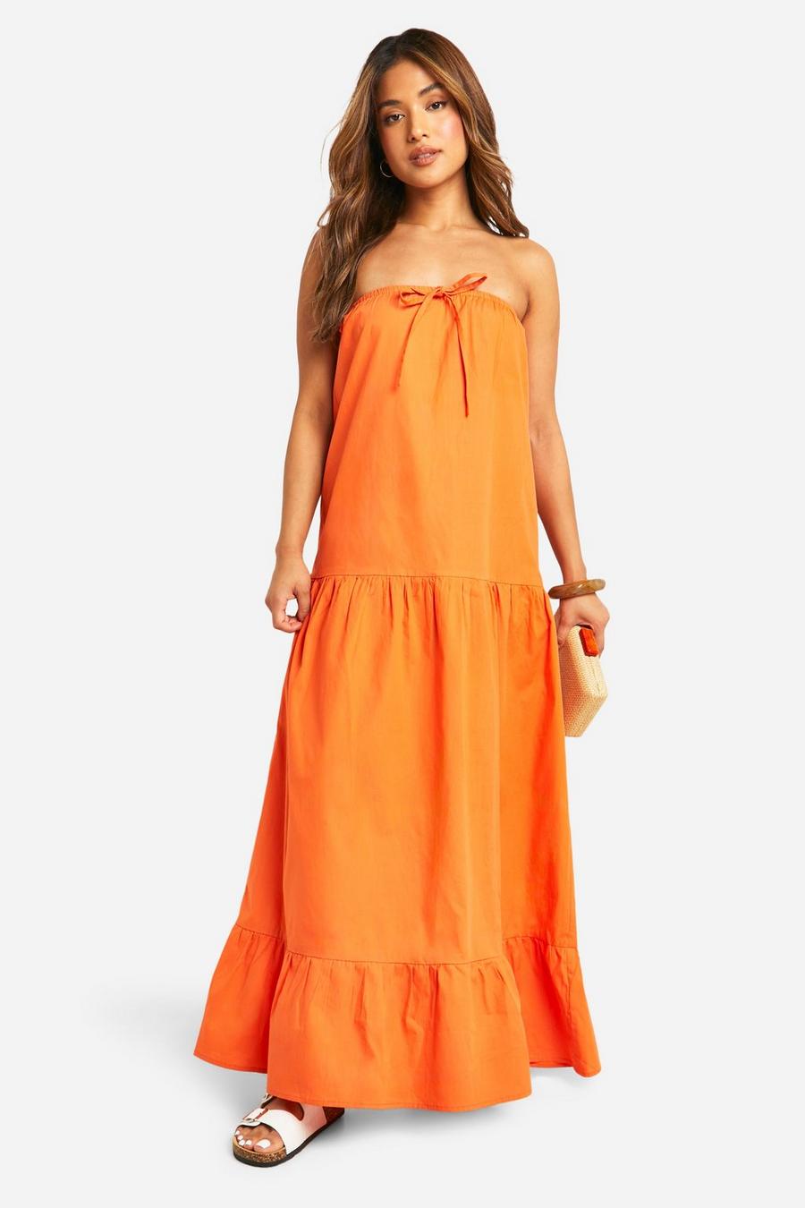 Orange Petite Bandeau Trapeze Maxi Dress image number 1