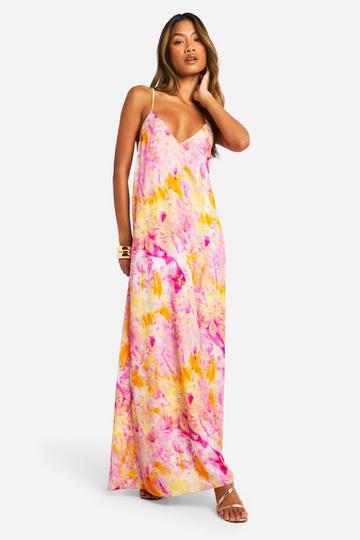 Purple Tie Dye V Neck Strappy Maxi Dress