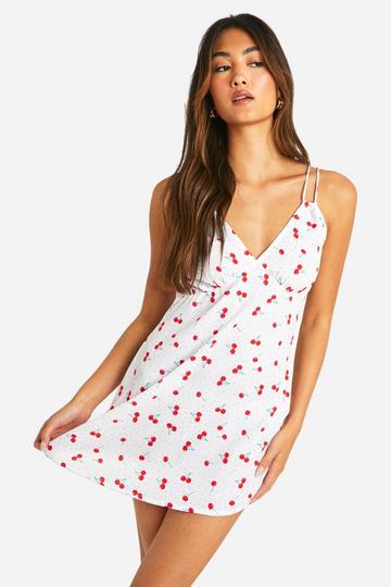 White Cherry Double Strap Mini Dress