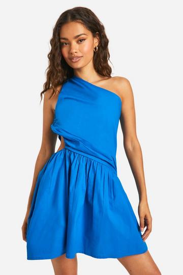 One Shoulder Cut Out Skater Dress cobalt