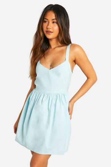 Cotton Poplin Cross Back Smock Dress pale blue