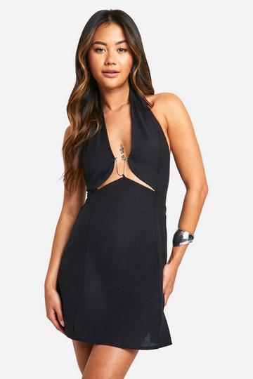 Black Cotton Metal Trim Mini Dress