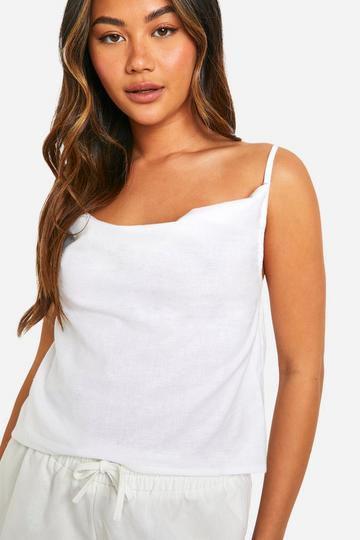 Linen Look Blend Cowl Crop Top white