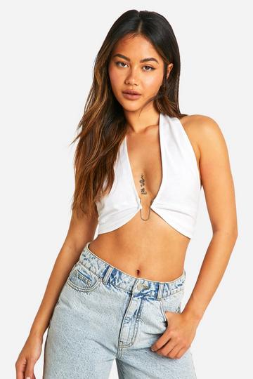 Katoenen Crop Top Met Metalen Afwerking white