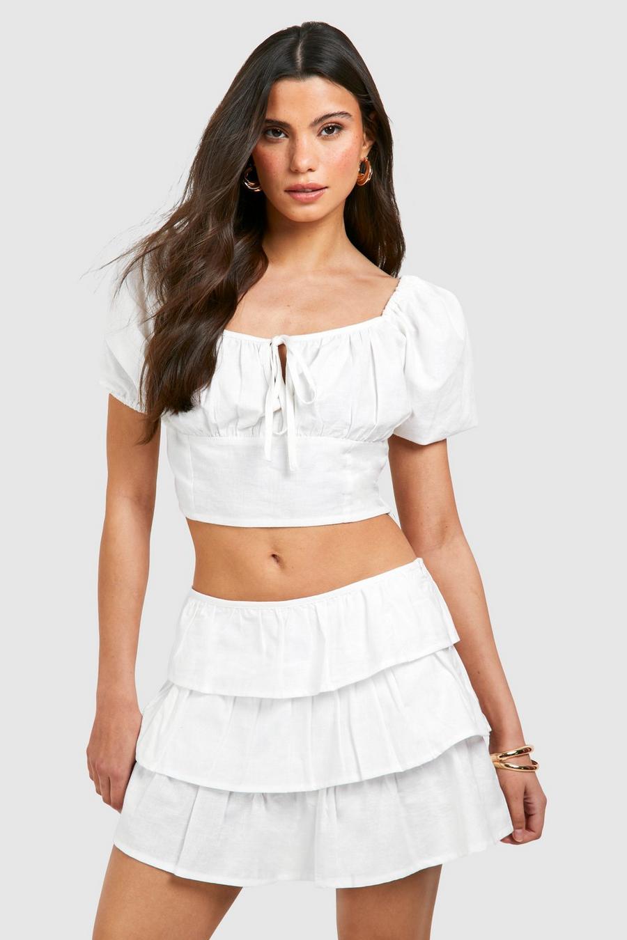 White Ruffle Tiered Mini Skirt image number 1