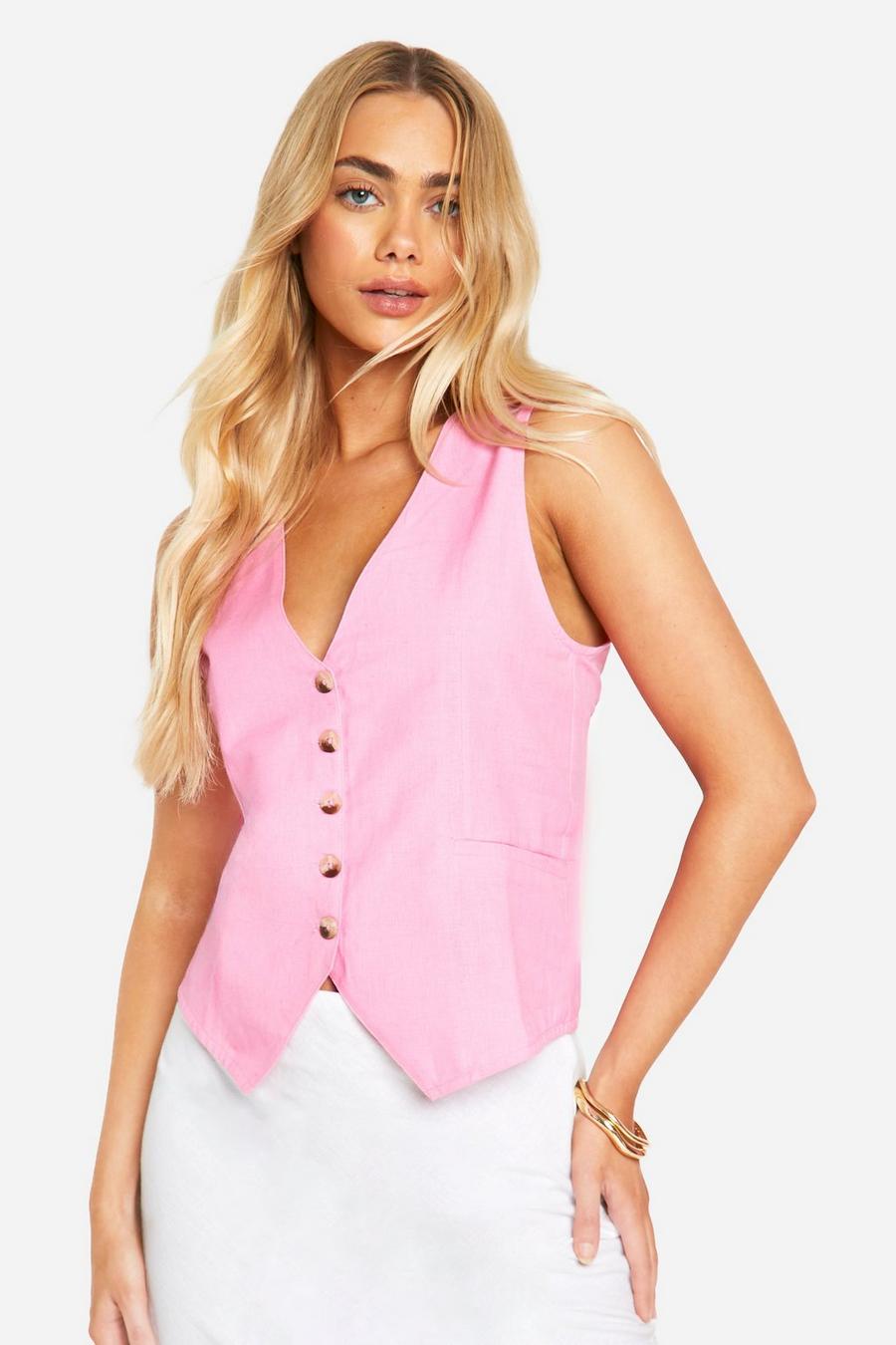 Pink Linen Blend Vest image number 1