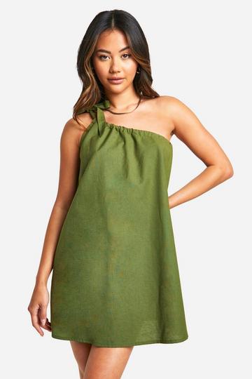 Cotton Tie Shoulder Mini Dress khaki