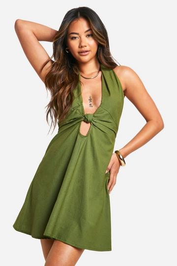 Cotton Halterneck Mini Dress khaki