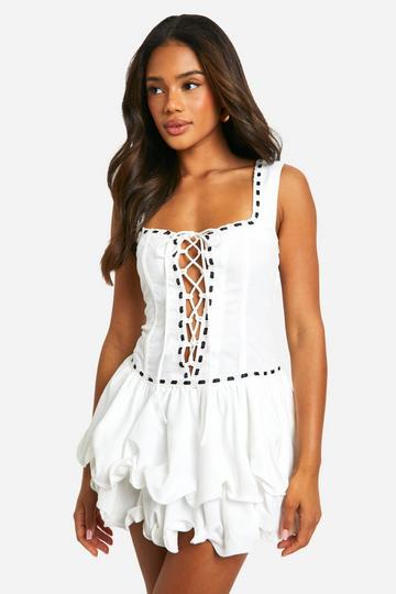 Ribbon Detail Ruffle Mini Dress white