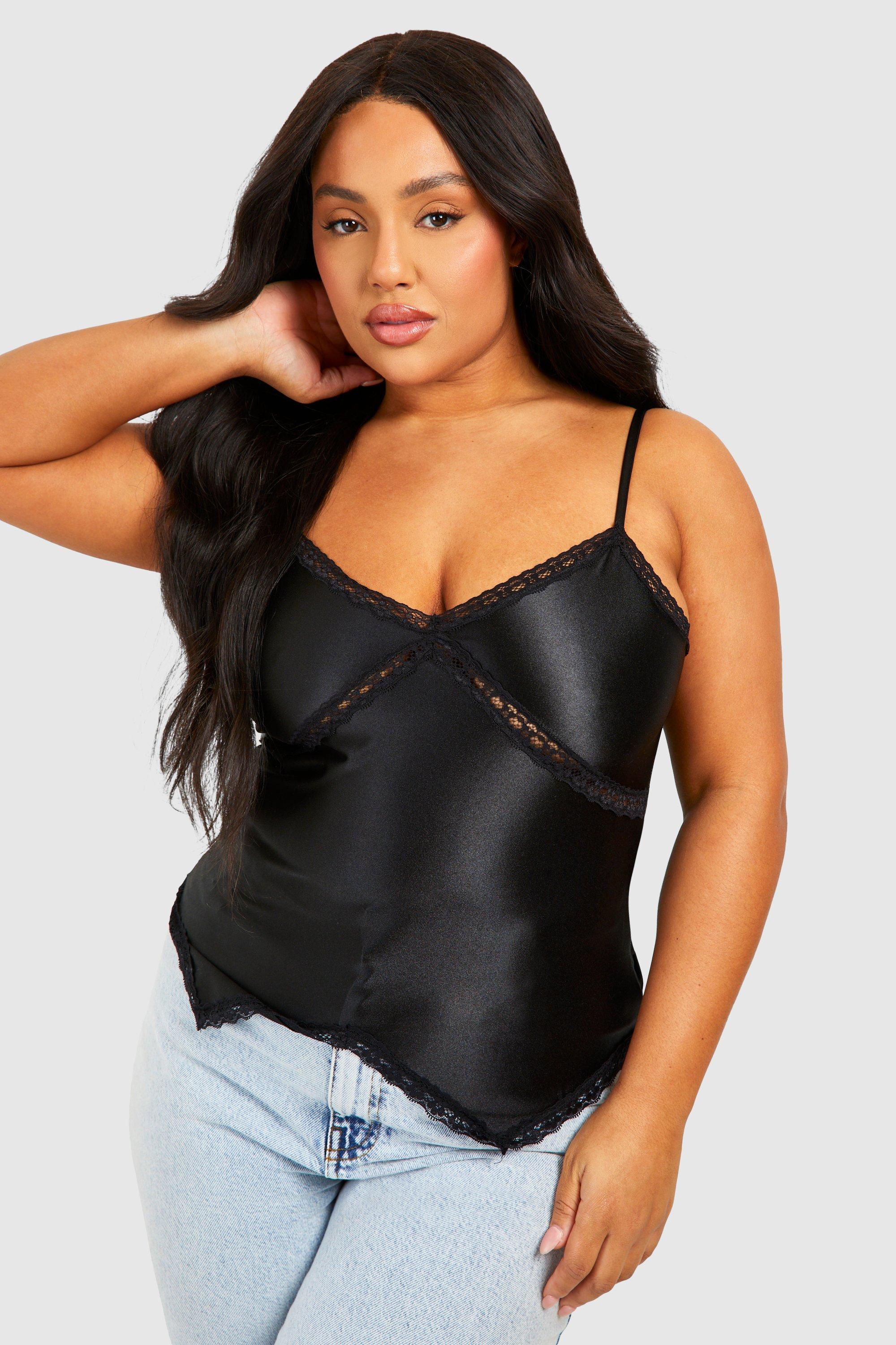 Plus Stretch Satin Lace Cami Top boohoo