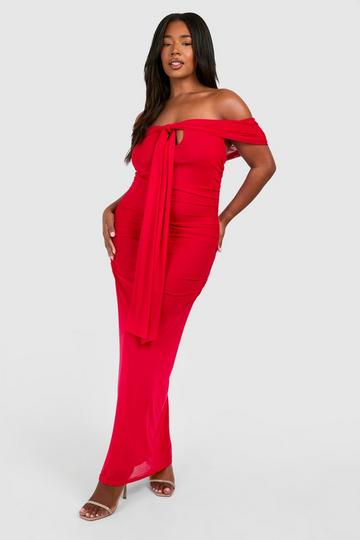 Red Plus Key Hole Off Shoulder Maxi Dress