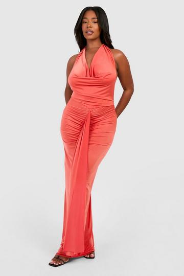 Plus Cowl Neck Ruched Maxi Dress orange