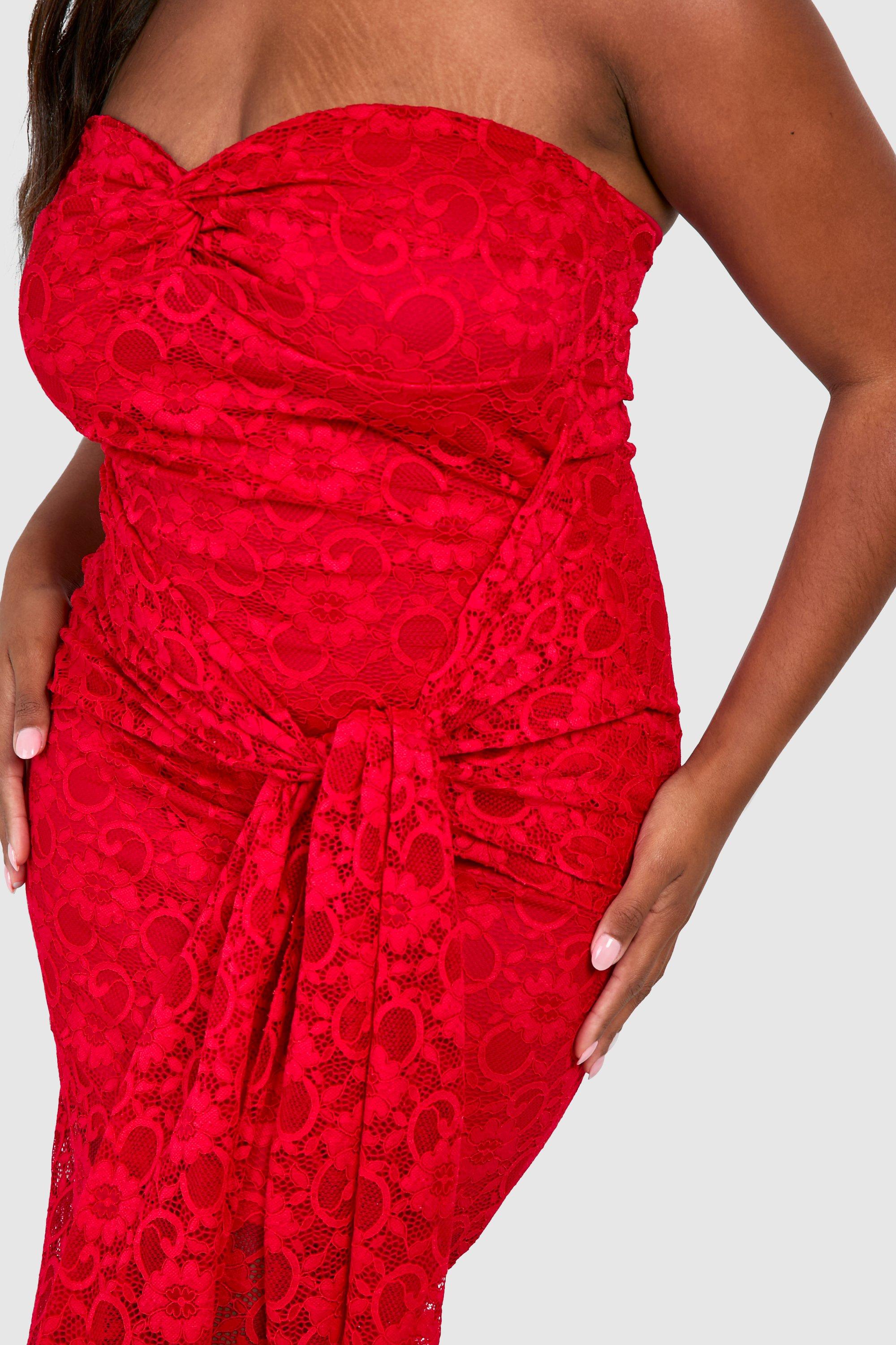 Strapless Red Lace Bodycon Dress