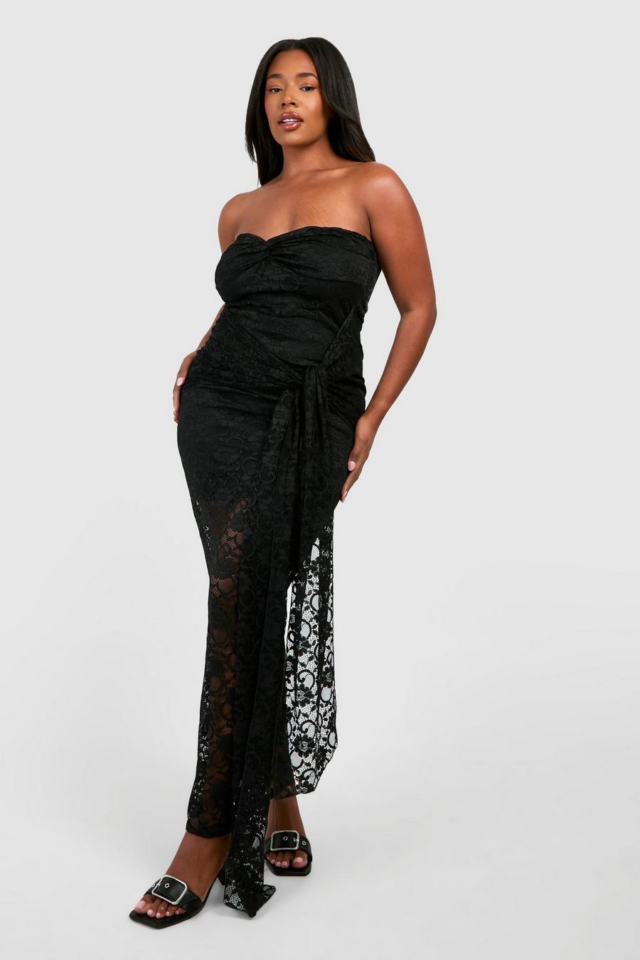 Black Plus Strapless Lace Bodycon Dress  image number 1