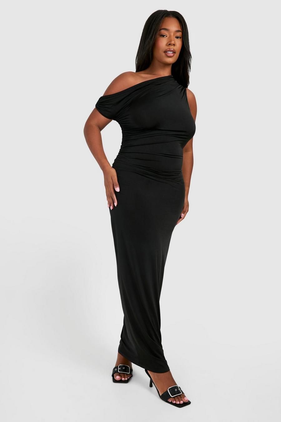Black Plus Twisted Ring Detail Off The Shoulder Asymmetric Maxi Dress  image number 1