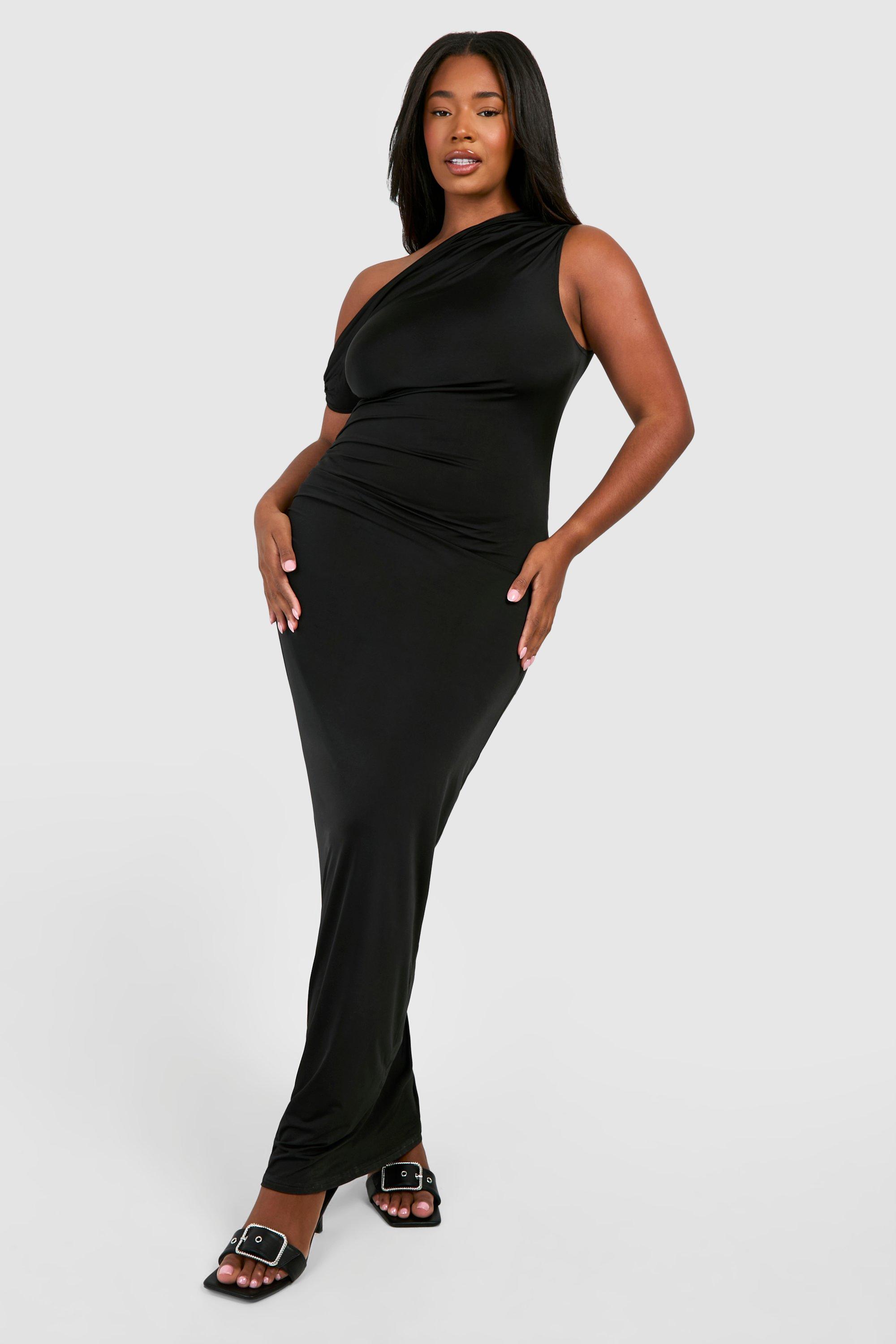 Plus size black asymmetrical dress sales