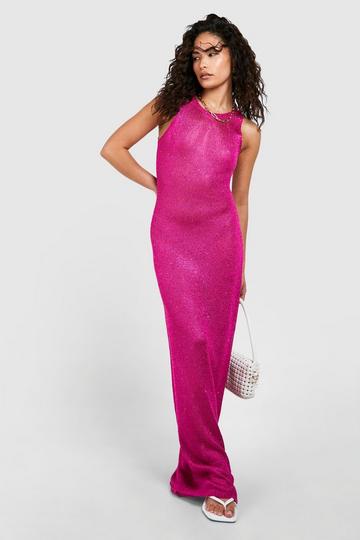 Petite Glitter Knit Maxi Beach Dress hot pink