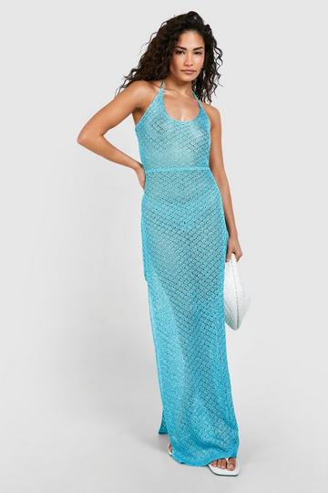 Blue Petite Knit Glitter Maxi Beach Dress