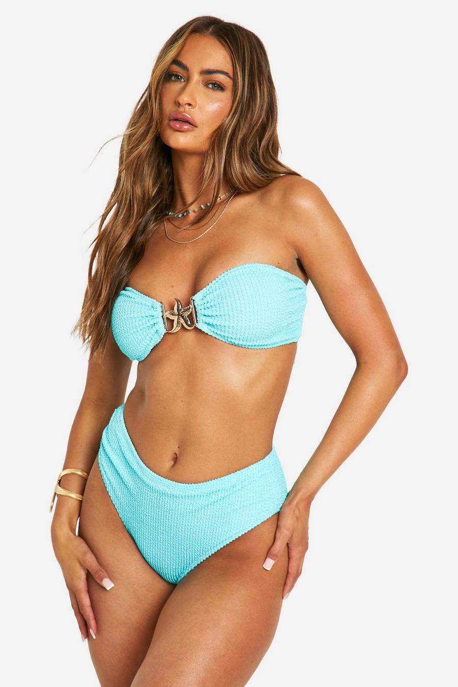 Set bikini a fascia effetto goffrato con stelle marine, Turquoise