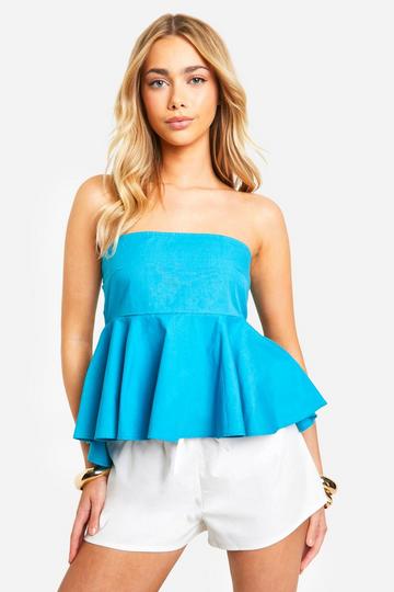 Blue Cotton Poplin Bow Tie Back Smock Top