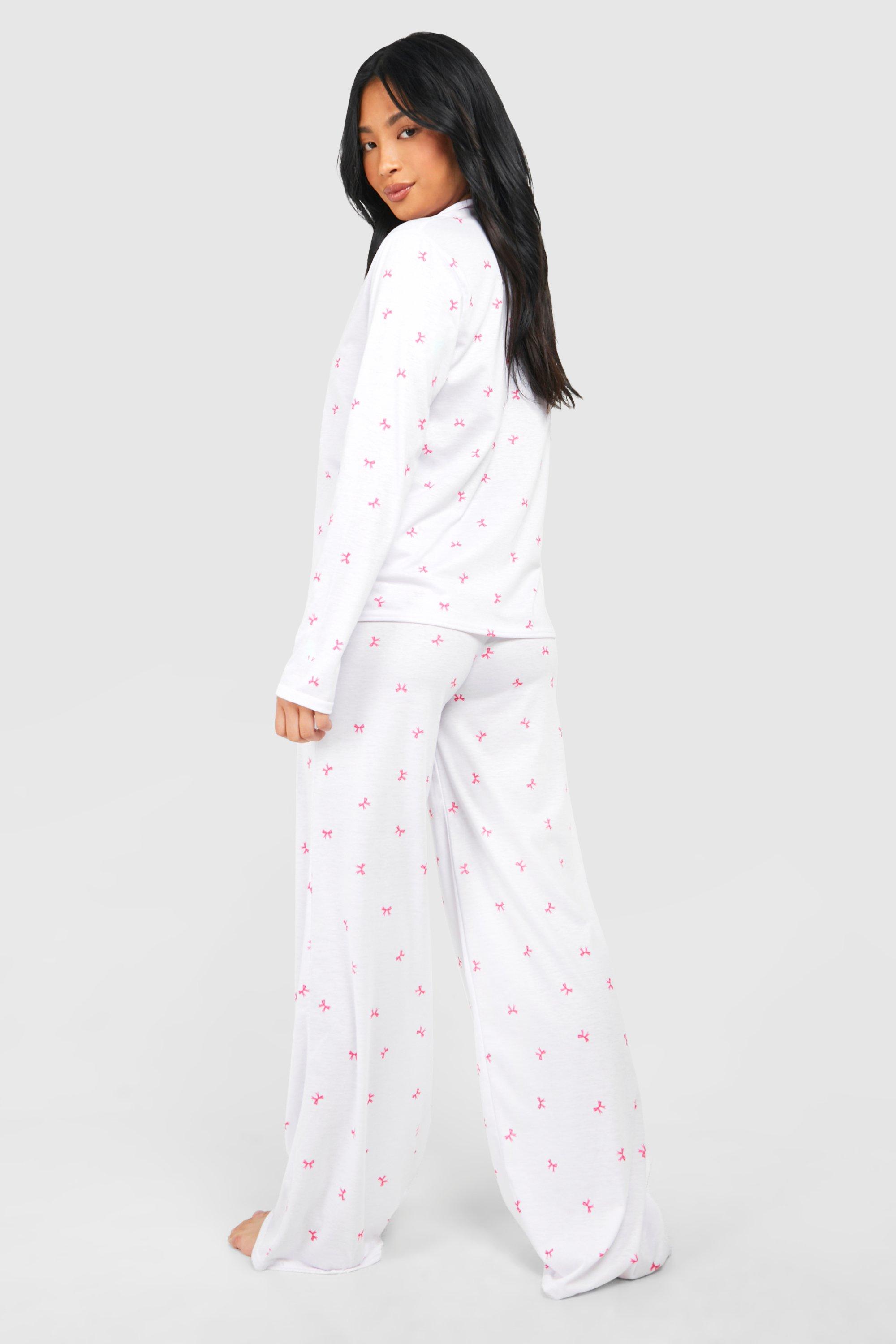 Petite Bow Print Pyjama Set | boohoo