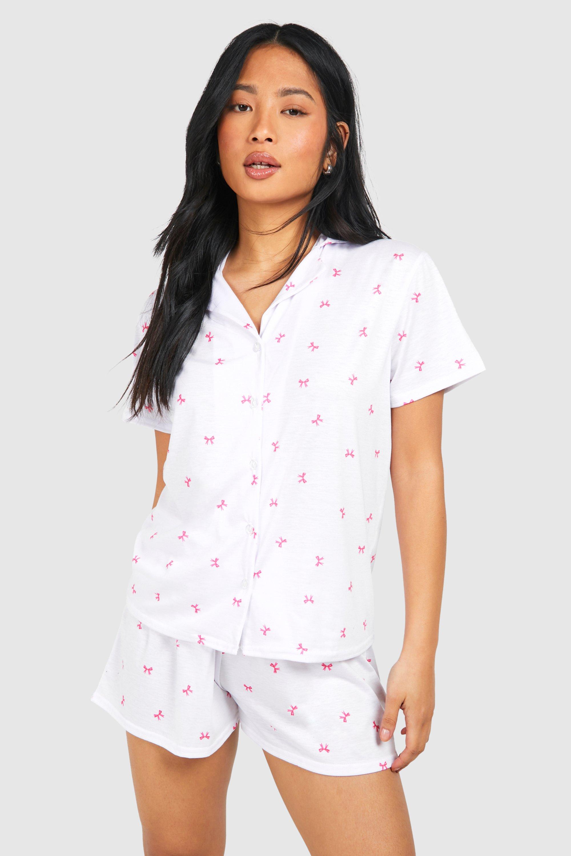 Petite Bow Print Pajama Short Set